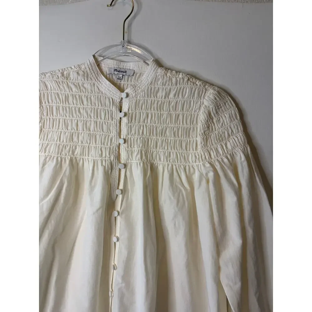 Madewell Cream Smocked Yoke Button-Front Blouse